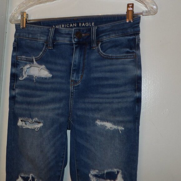 American Eagle Hi-Rise Jegging Skinny Distressed Jeans Sz 2 Regular - Picture 2 of 9